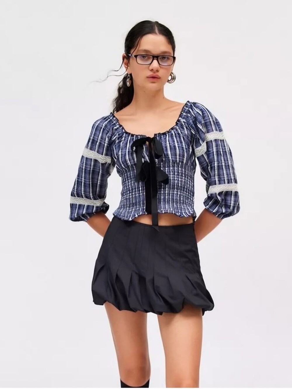 Nwt Urban Outfitters Large Off Sholder Puff Sleve Top Velvet Ties